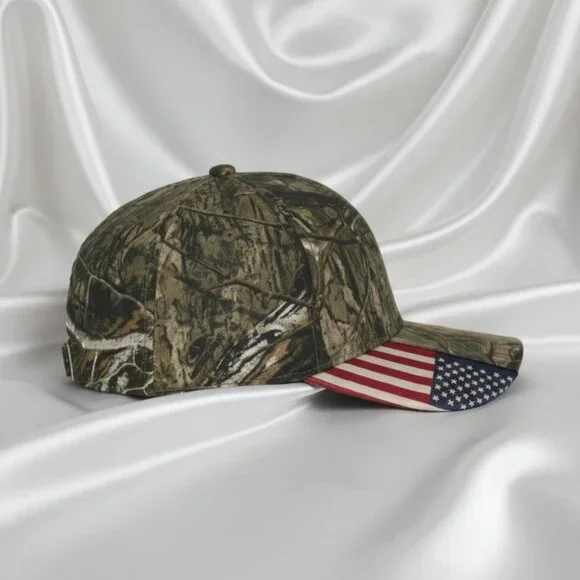 Mossy Oak Camo Baseball Cap JGM Valve Tuck Strap USA Flag - Picture 2 of 8